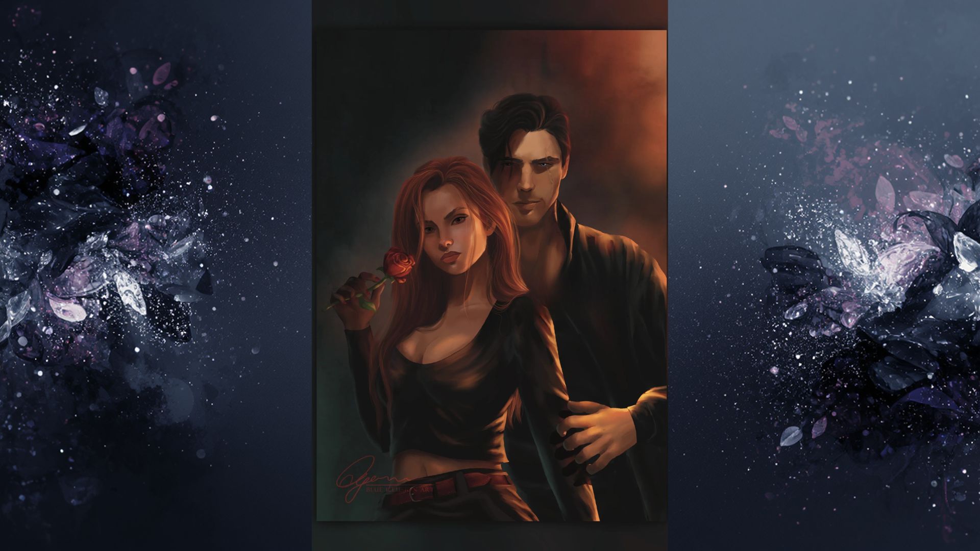 Wallpaper featuring characters from The Vampire Diaries, showcasing a dark, moody aesthetic typical of the series.