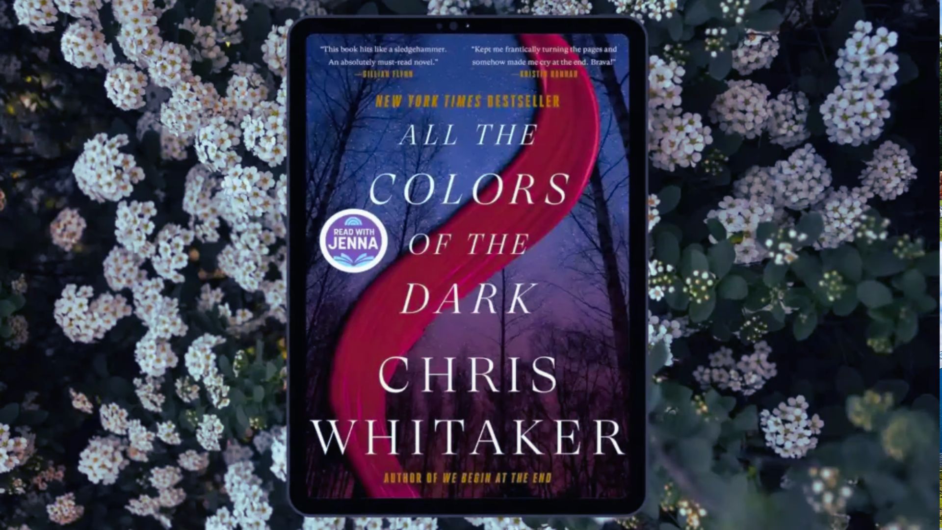 Book cover of "All the Colors of the Dark" by Chris Whitaker, featuring a dark, moody design with vibrant color accents.