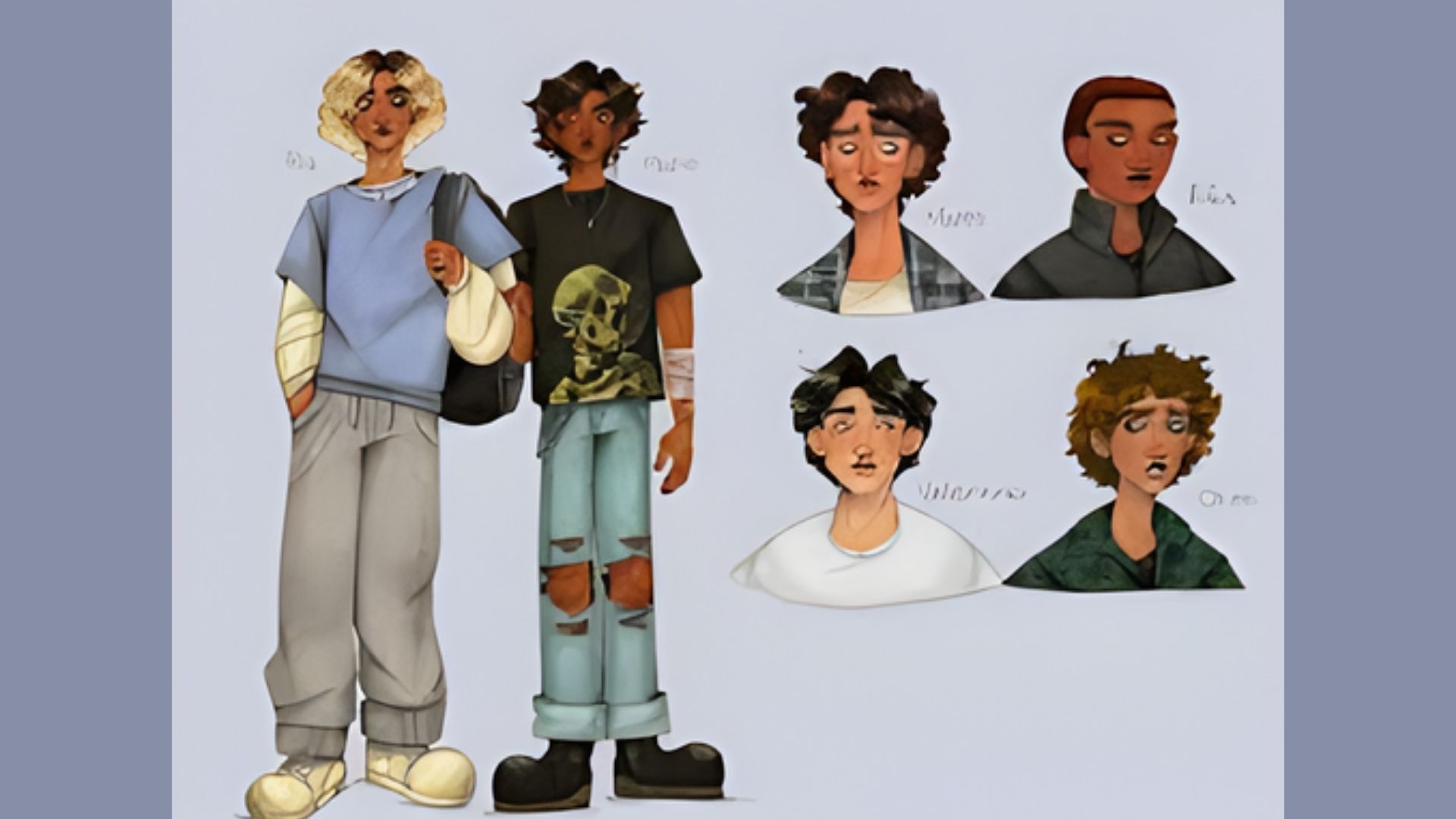 A collection of cartoon characters, each with distinct and colorful hairstyles, displaying a range of personalities.