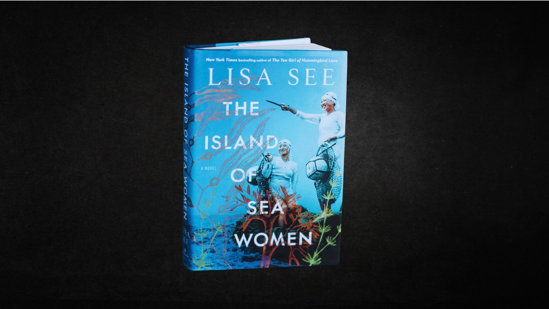 Cover of "The Island of Sea Women" by Lisa Seel, featuring vibrant ocean imagery and women divers in traditional attire.