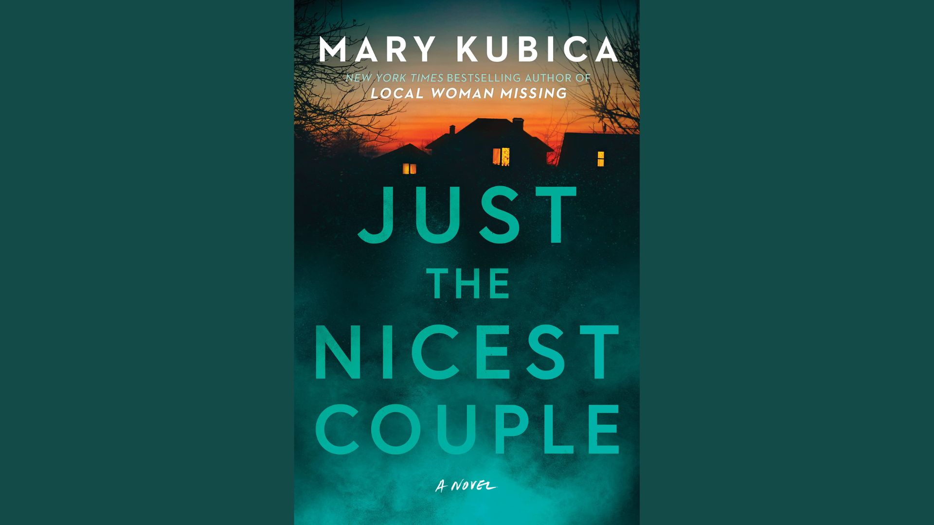 Cover of "Just the Nicest Couple" by Mary Kubica, featuring a couple in a serene outdoor setting, with a mysterious tone.