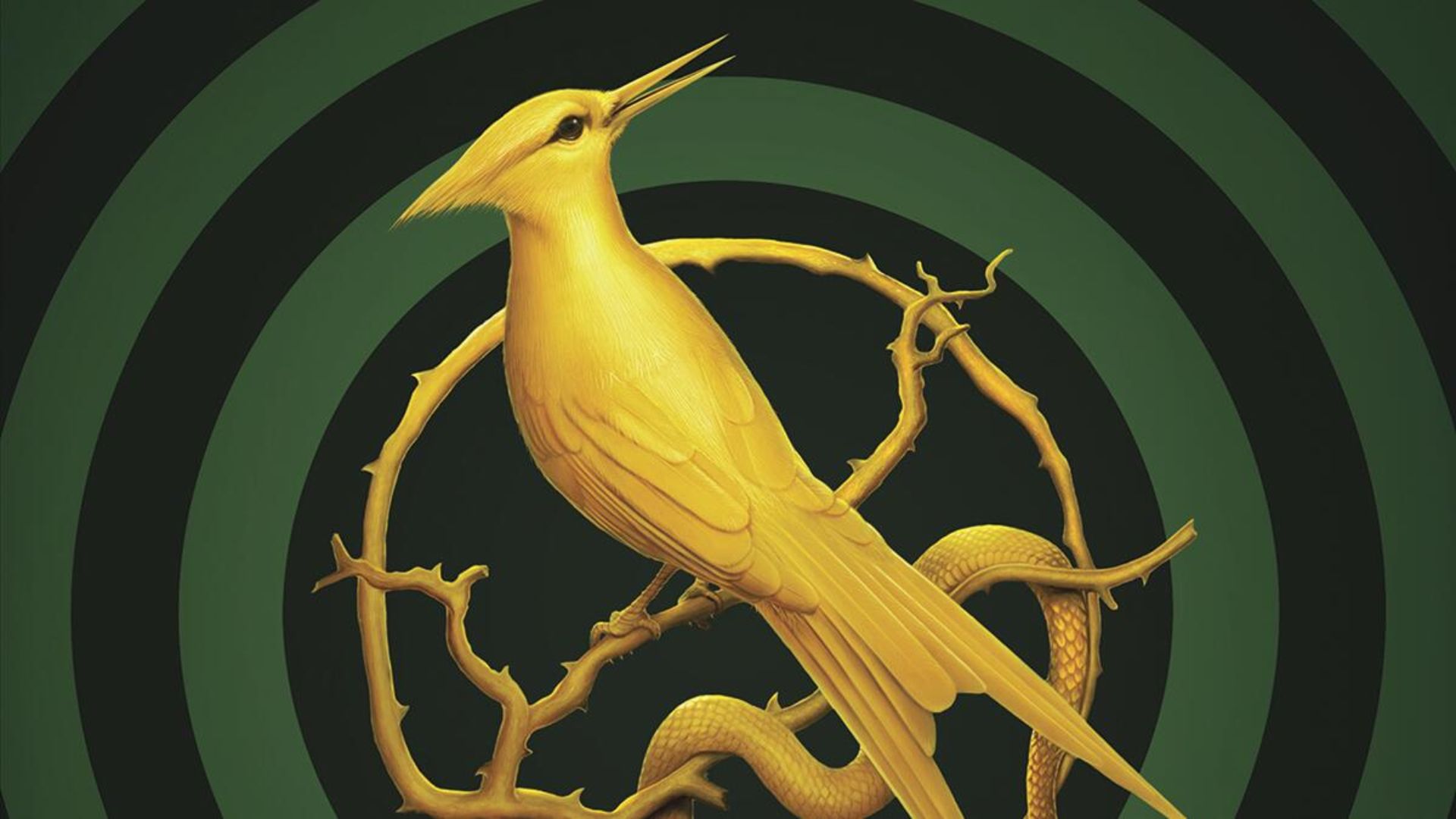 A golden bird perched on a branch at the center of a circular design, surrounded by intricate patterns.