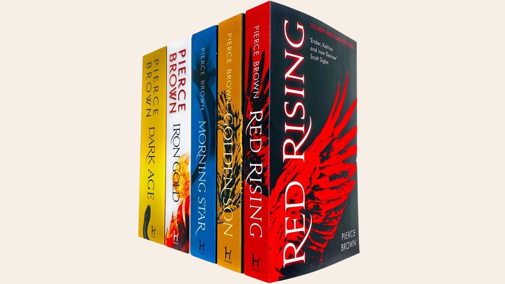 Box set of the Red Rising Trilogy featuring three books in a striking red and gold design.