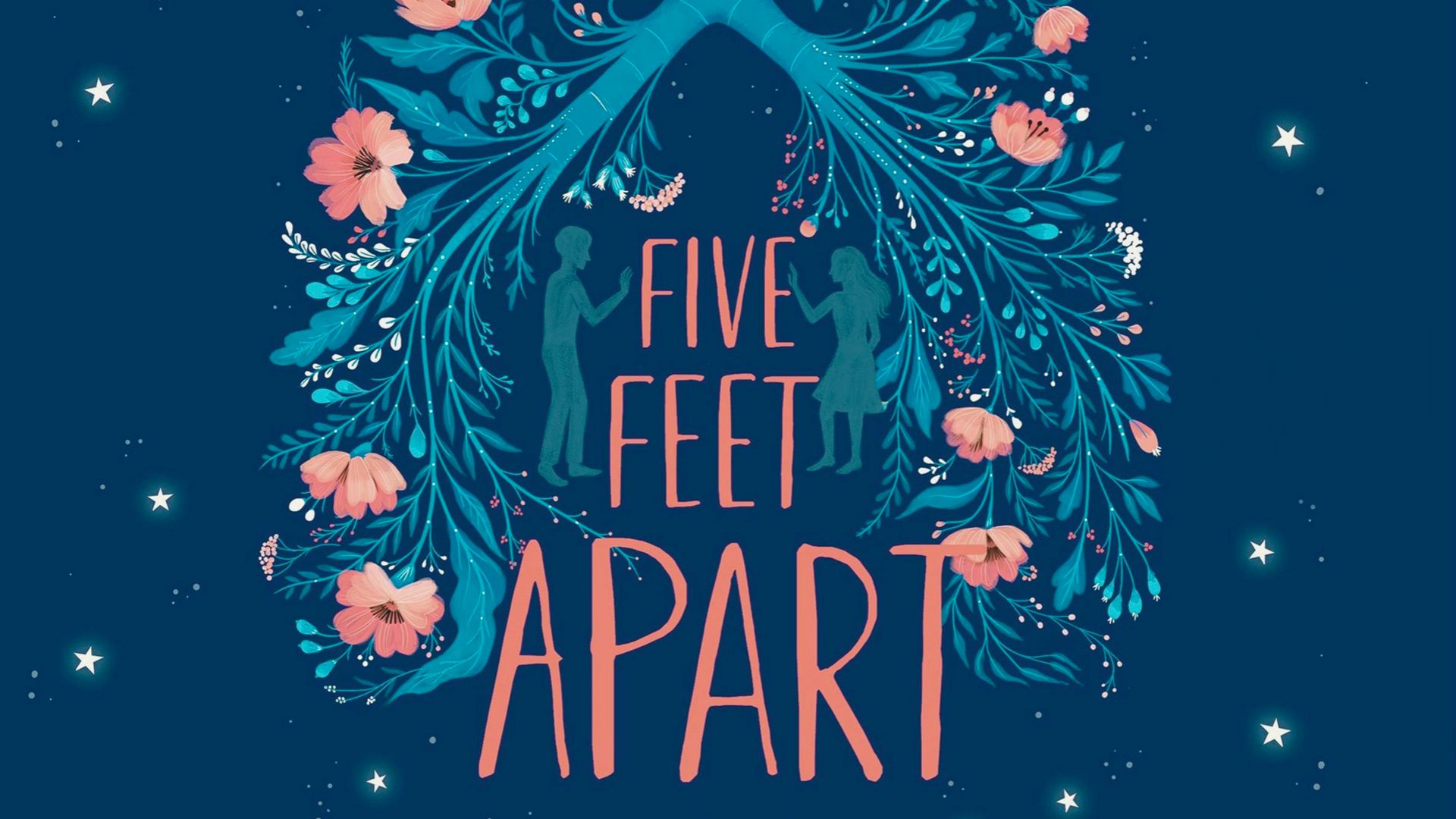 "Five Feet Apart" by Jessica Hart, illustrated with a couple distanced from each other against a gentle, dreamy backdrop.