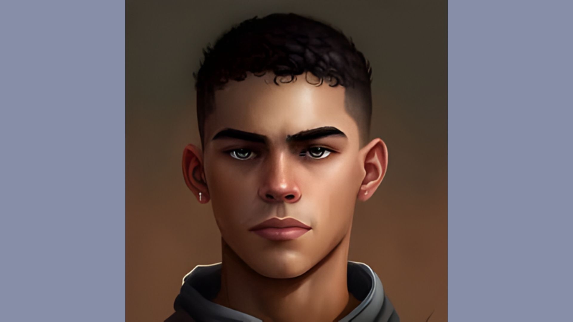 A digital painting of a young man with dark hair, showcasing his thoughtful expression and modern attire.
