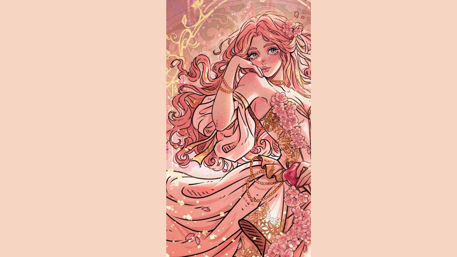 A pink bookmark featuring a woman in a dress, elegantly designed for marking pages in books.