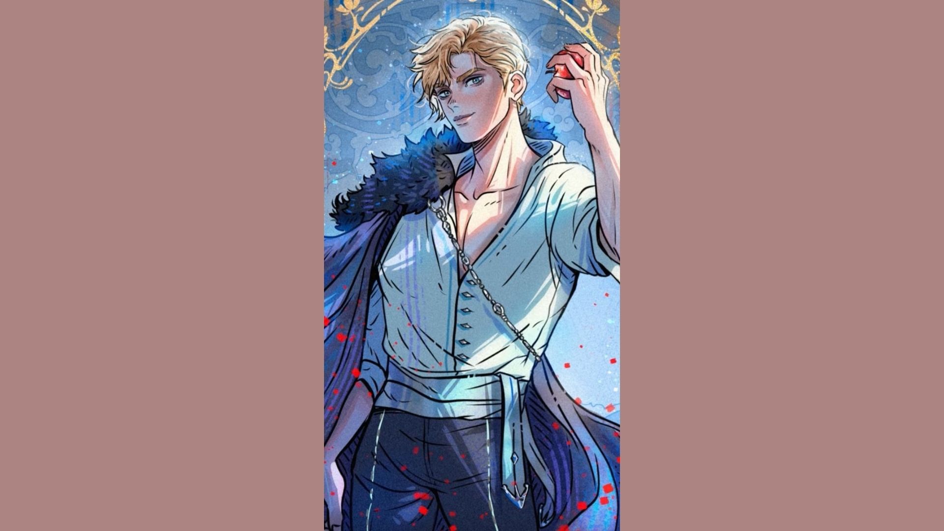A manga character with vibrant blue hair wearing a matching blue shirt, striking a dynamic pose.