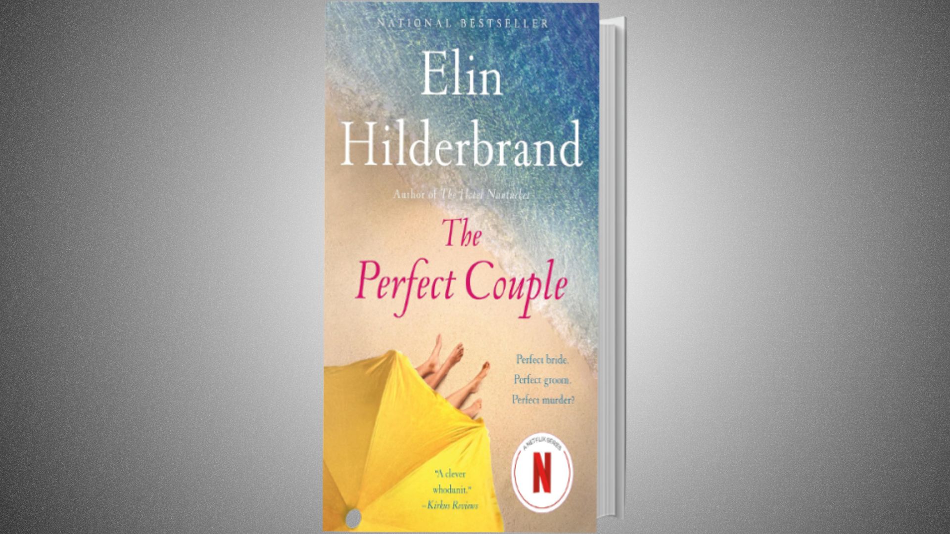 Book cover of "The Perfect Couple" by Elin Hilderbrand, featuring a romantic seaside scene and the title prominently displayed.