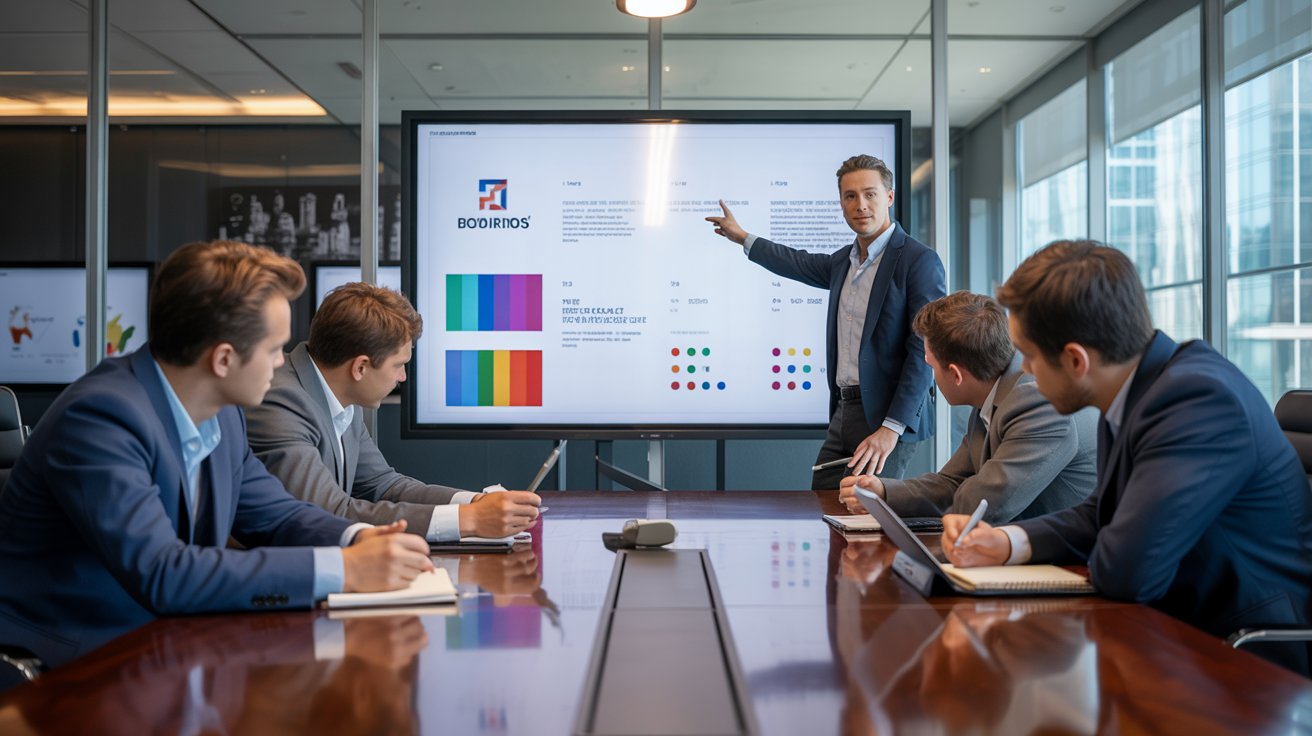 Communications manager leading a team meeting