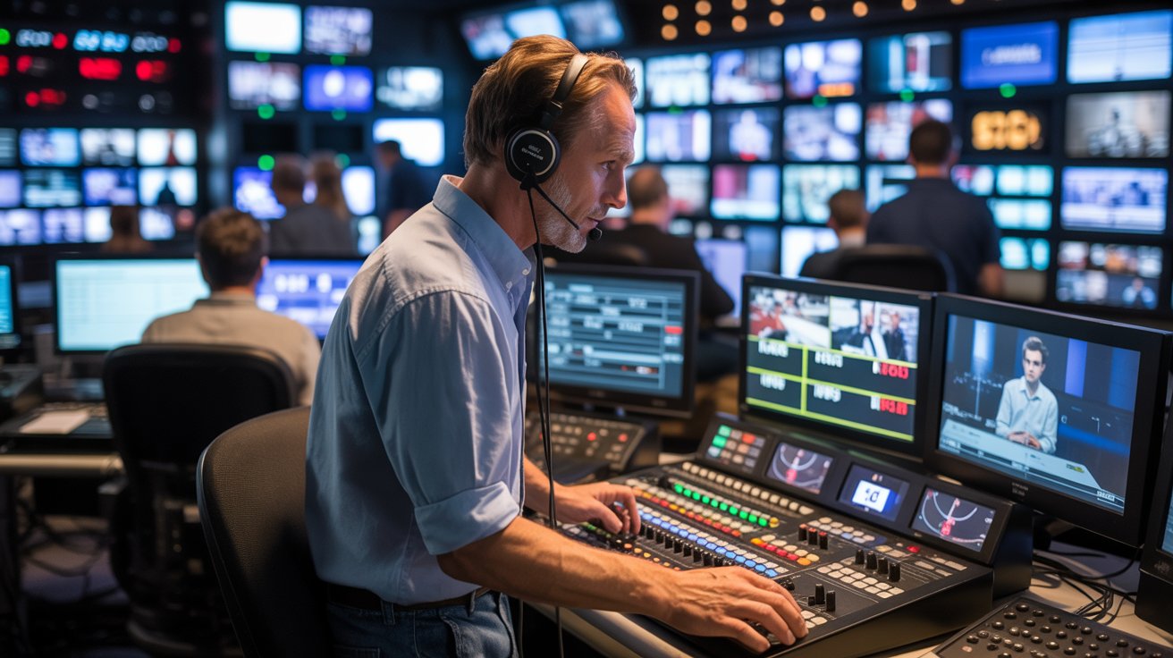 News producer managing live broadcast production