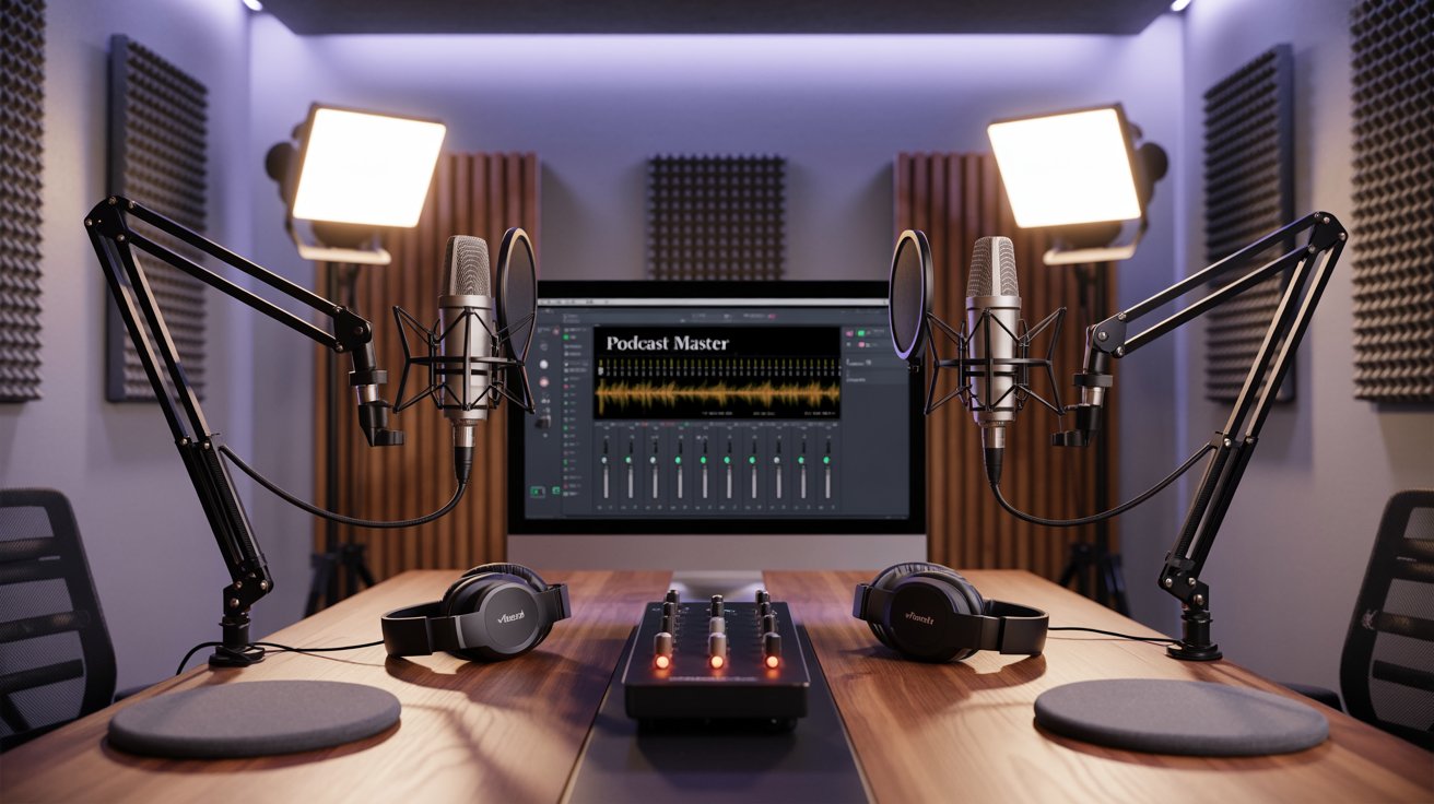 Podcast set for recording and editing audio content