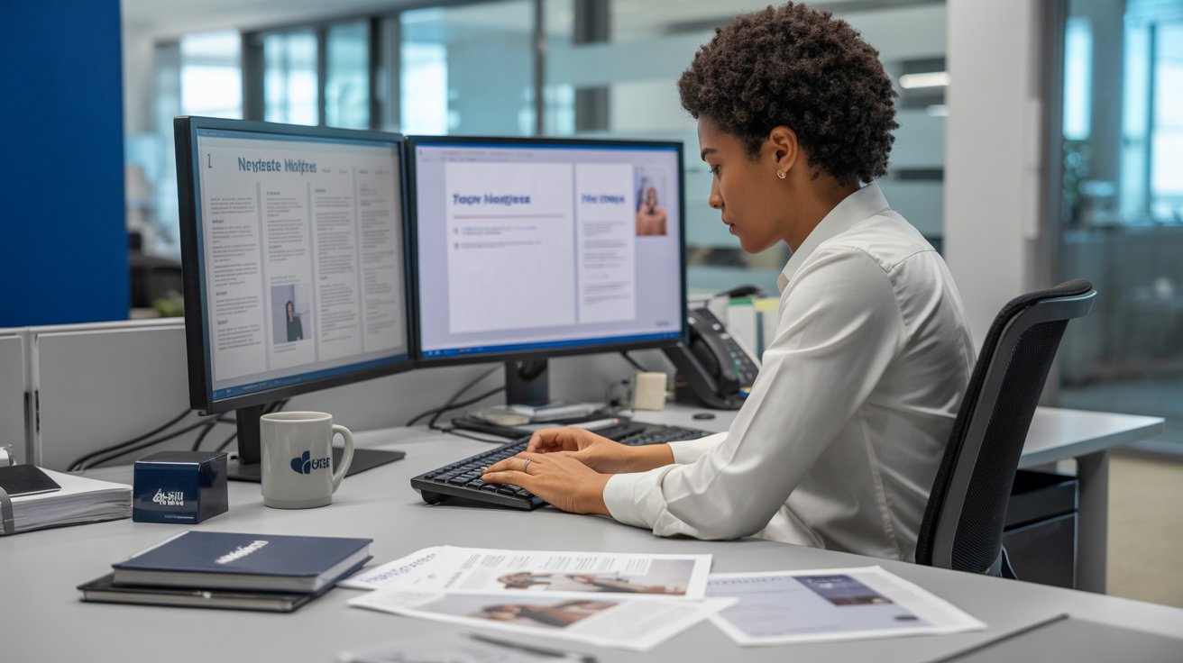 Internal communications manager preparing employee updates