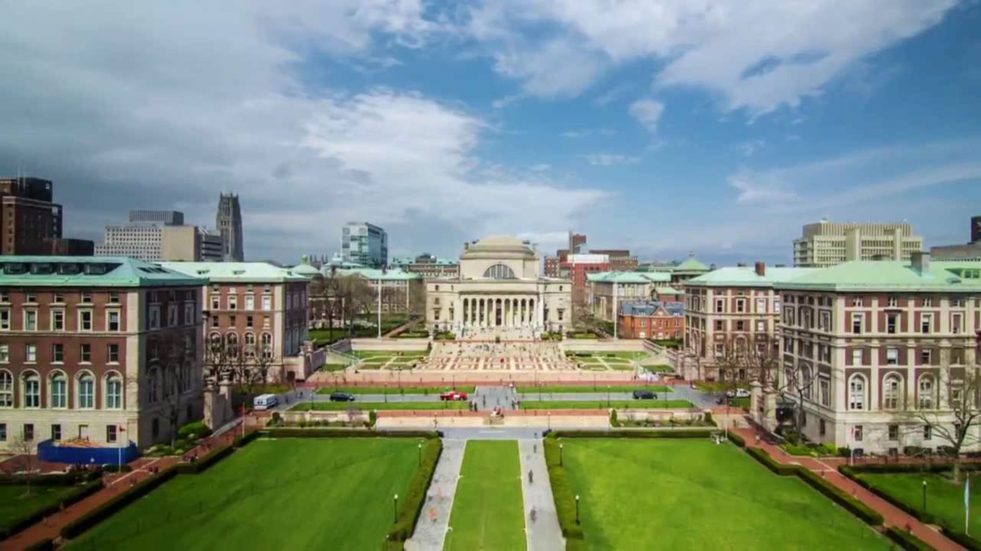 A panoramic view from the top of Columbia University, showcasing the campus and surrounding New York City skyline.