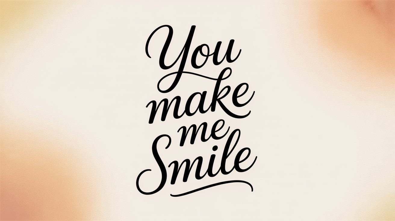 Graceful cursive text "You make me Smile" on a warm, peachy blurred background.