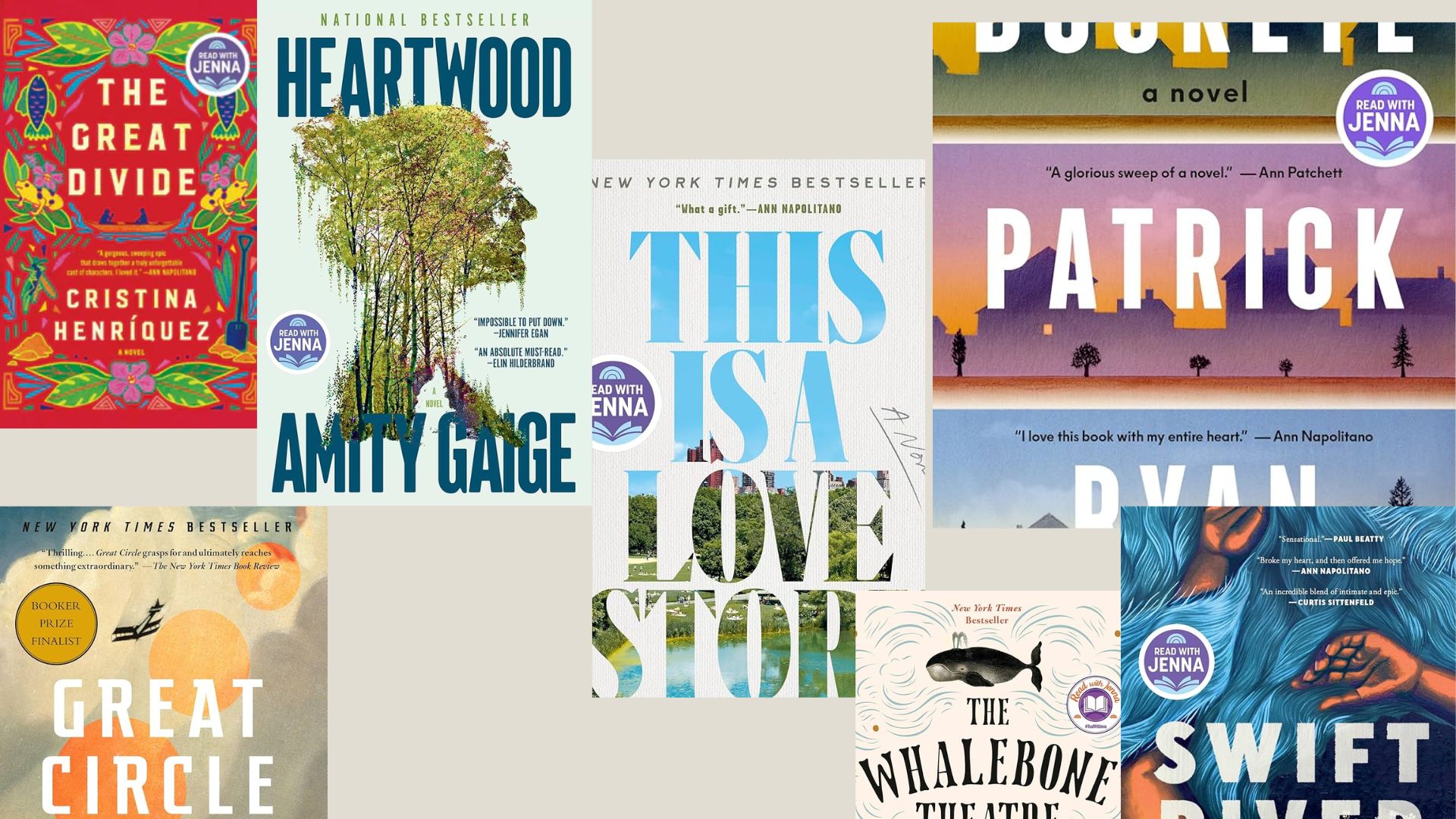 "A collection of the year's best books displayed on a wooden table, showcasing diverse genres and colorful covers."