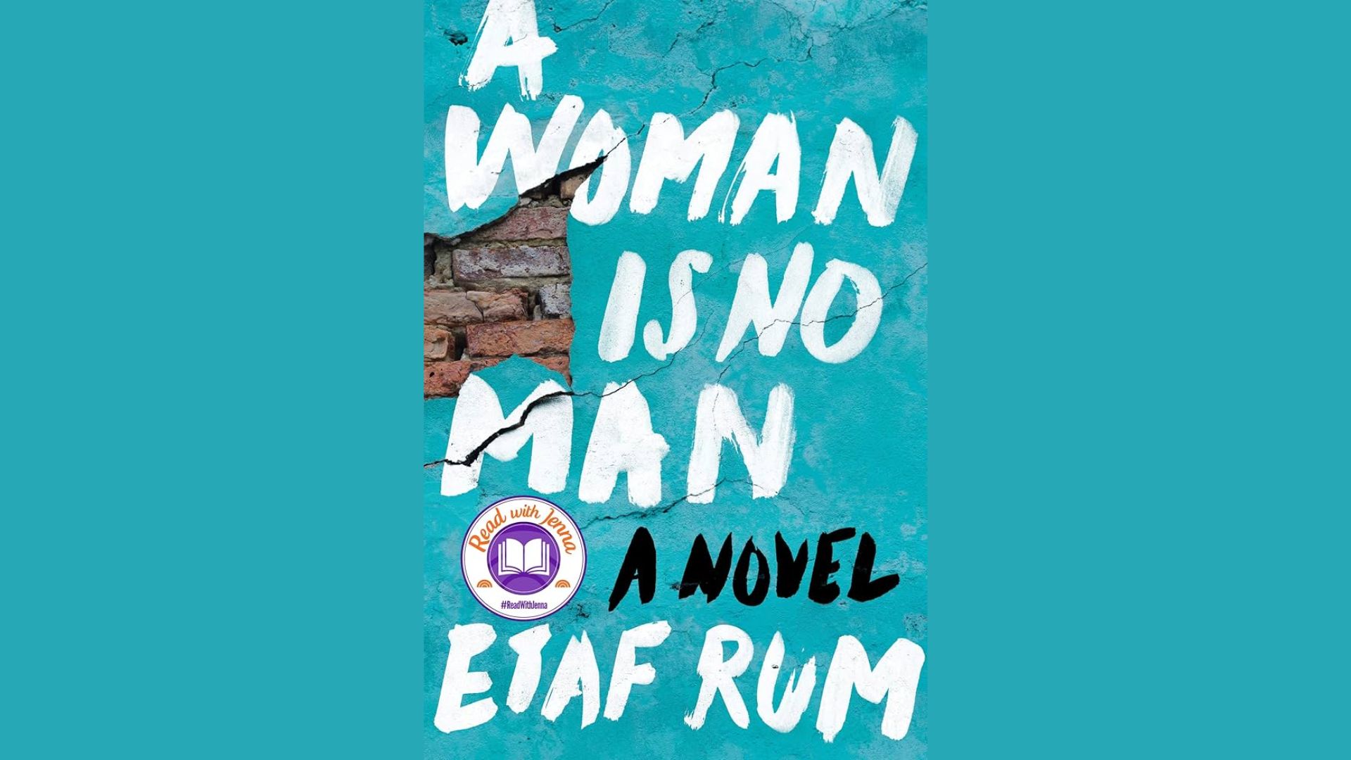 "Book cover of 'A Woman Is No Man' by Etaf Rum, featuring a woman in a contemplative pose against a plain background."