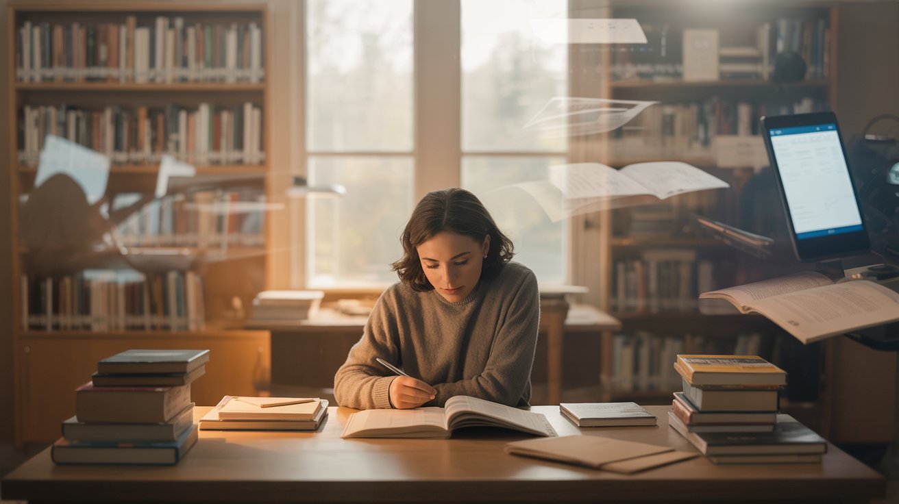 Student focused in quiet study space showing how environment improves concentration and productivity.