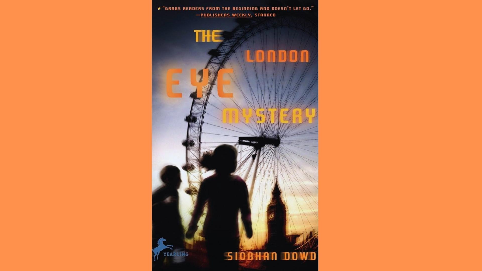 The London Eye Mystery cover by Siobhan Dowd showing children silhouettes before Ferris wheel at dusk.