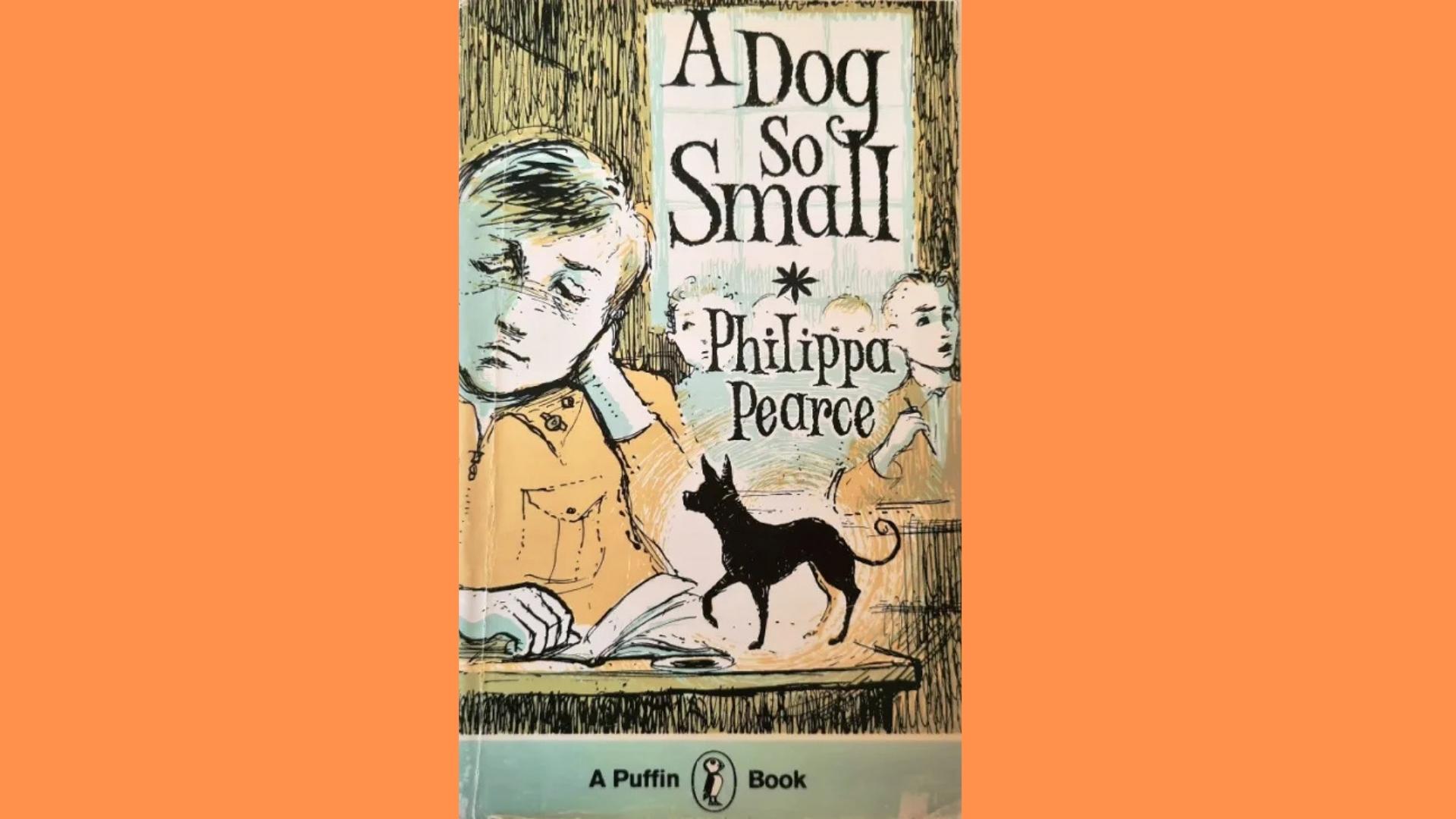 A Dog So Small cover with illustrated boy daydreaming at school desk beside small black dog.