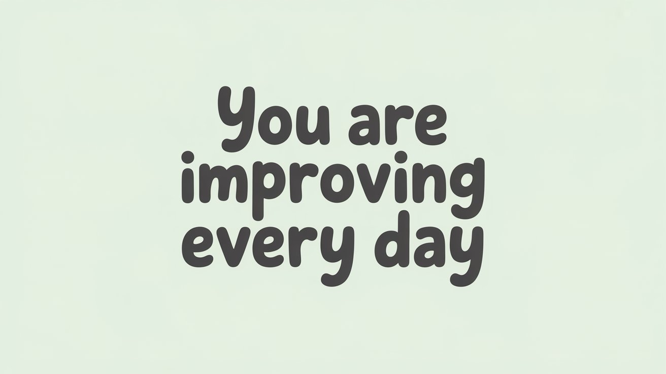 Dark gray rounded text "You are improving every day" centered on a calm, solid mint green background.