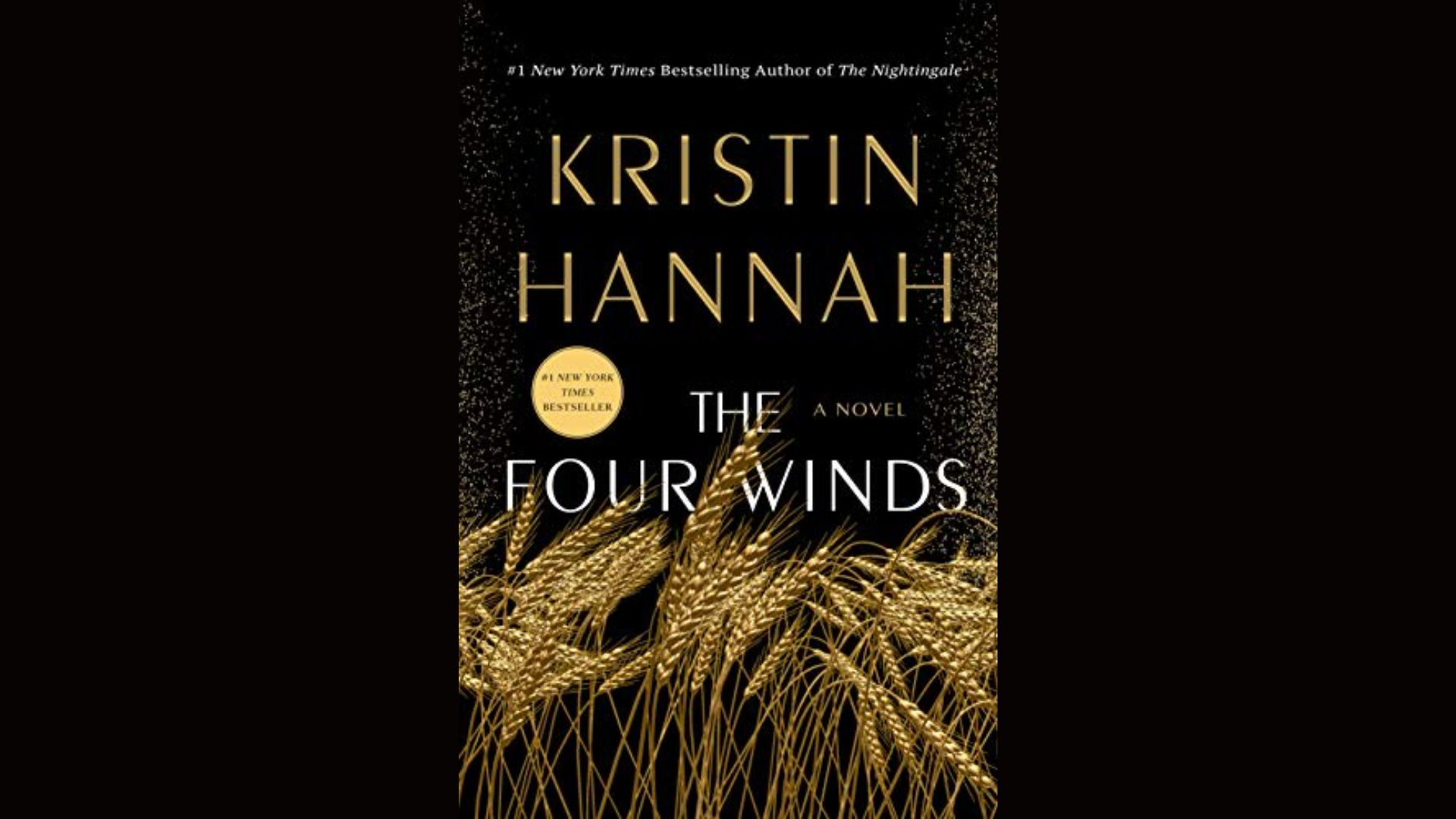 "Book cover of 'The Four Winds' by Kristin Hannah, featuring a woman in a field under a dramatic sky."