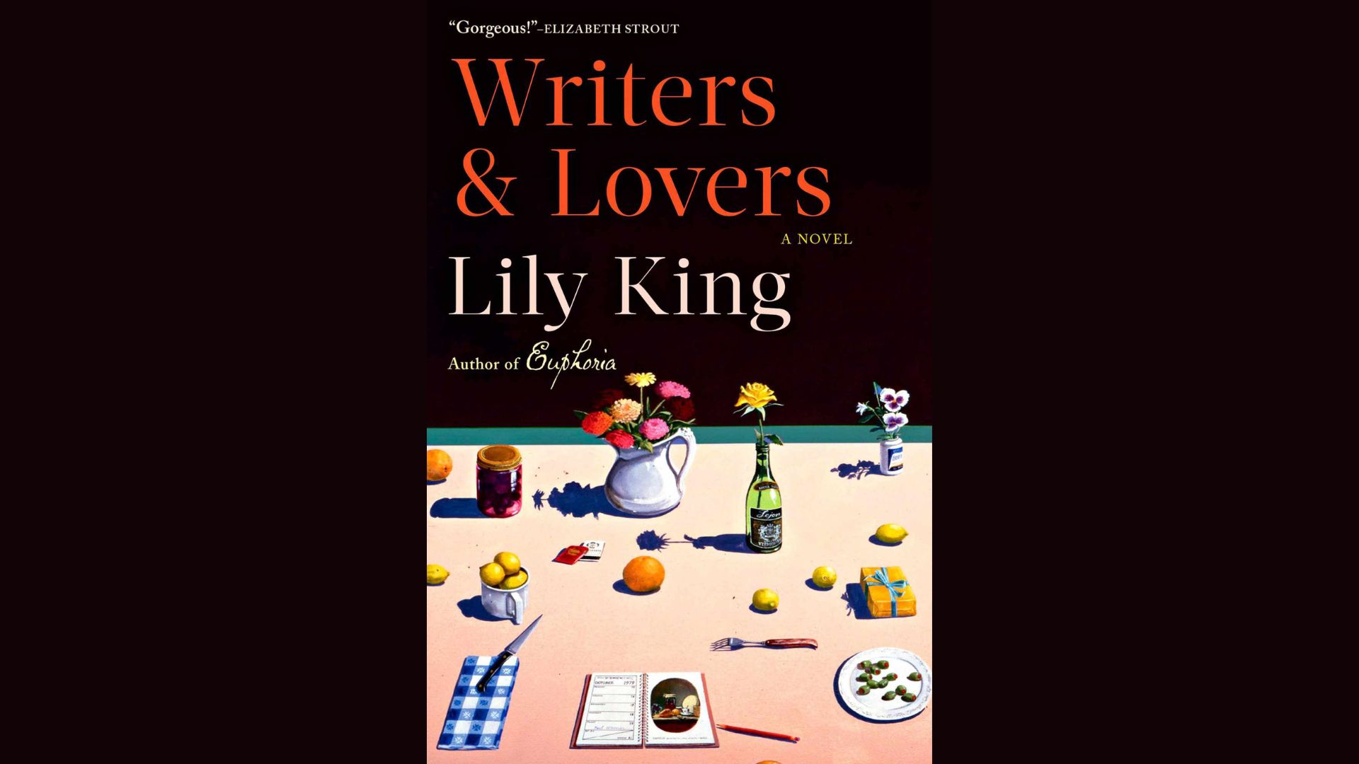 "Book cover art for 'Writers and Lovers,' featuring a contemplative figure surrounded by books and nature."