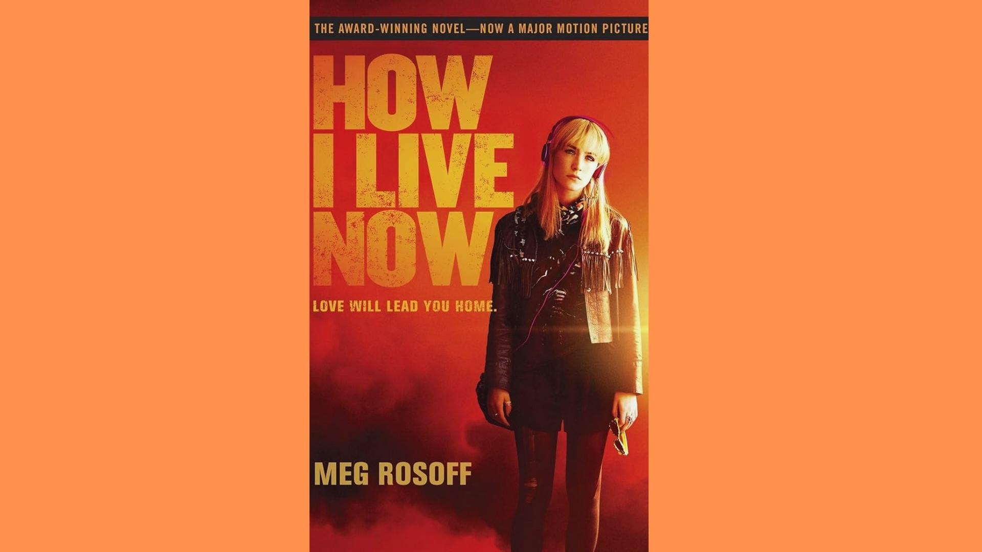 How I Live Now cover showing a blonde teen girl with pink headphones against a red smoky background.