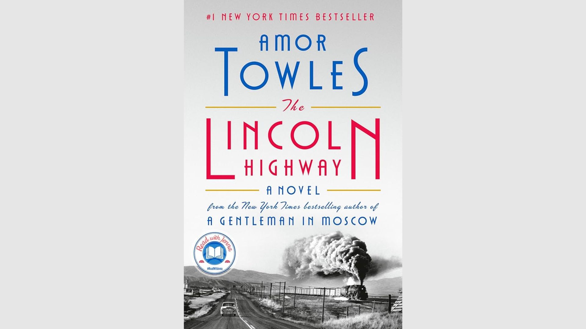 "Book cover of 'The Lincoln Highway' by Amor Towles, featuring a vintage car on a scenic road with a sunset backdrop."