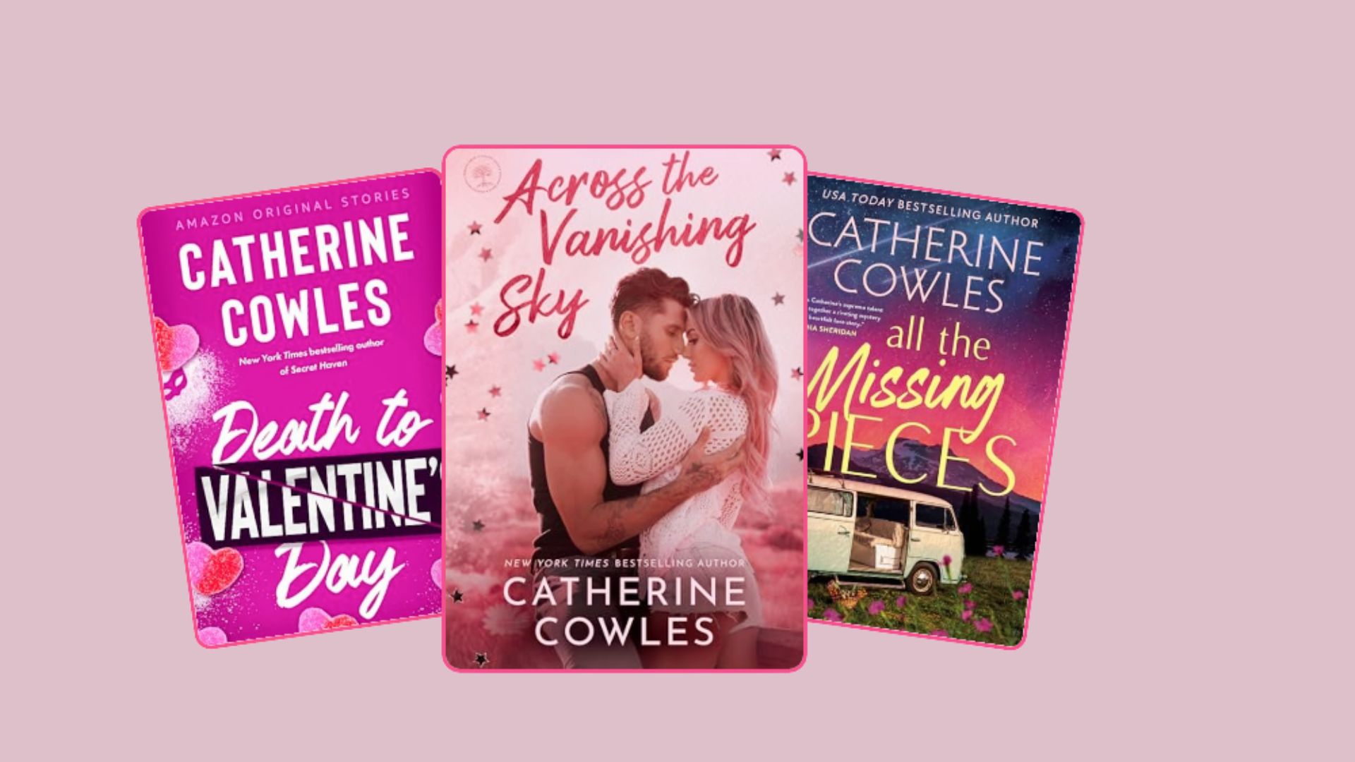Display of top romance novels of the year, highlighting the reading order for Catherine Cowles' books.
