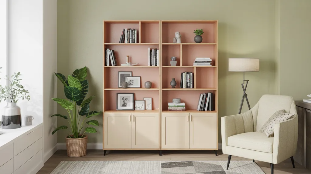 Bookshelf converted into closed cupboard with doors.