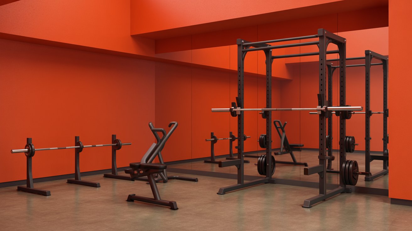 Vermilion painted home gym designed to inspire confidence and workout intensity