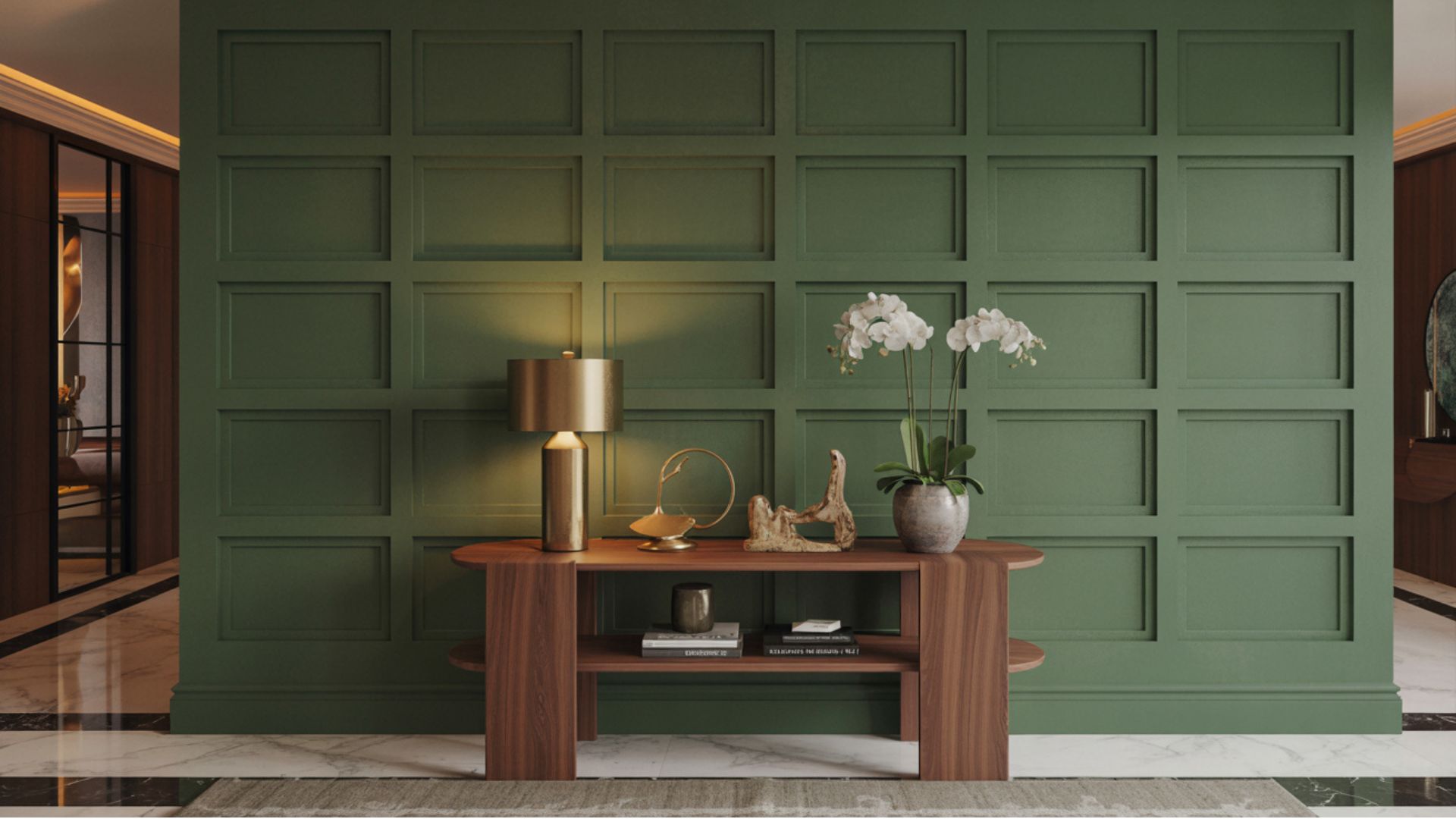 Entryway featuring a board and batten accent wall.