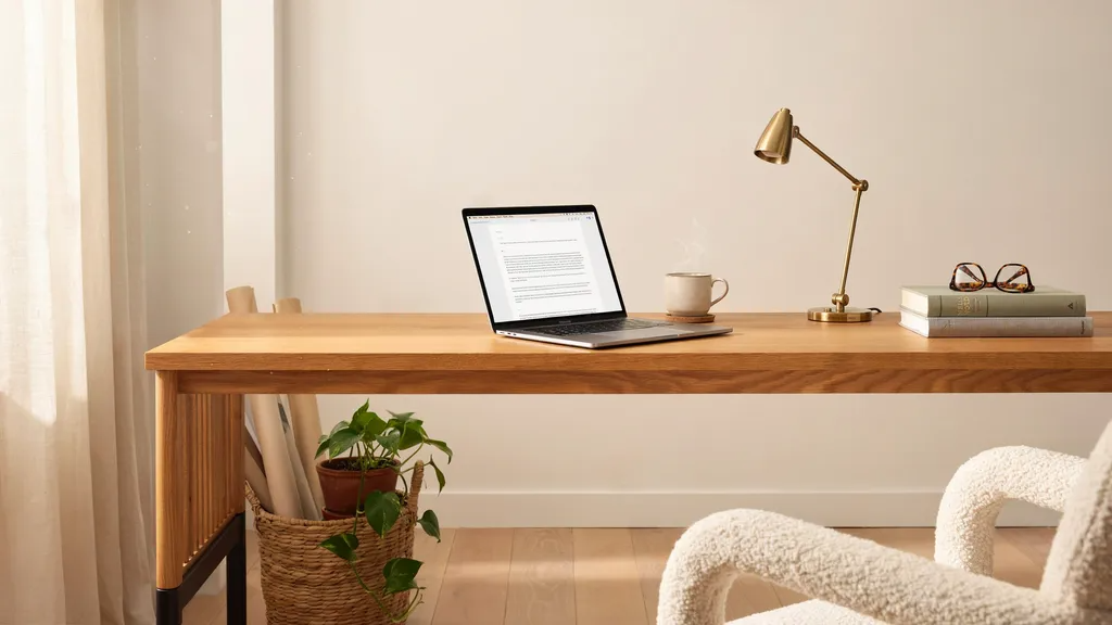 Bookshelf converted into home office desk setup.