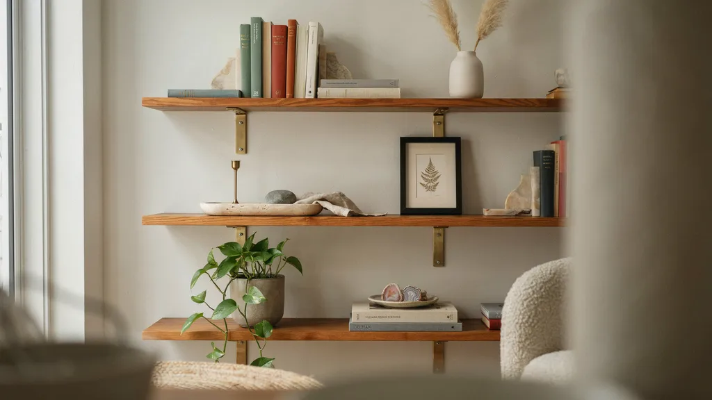 Bookshelf styled around a cohesive decorative theme.