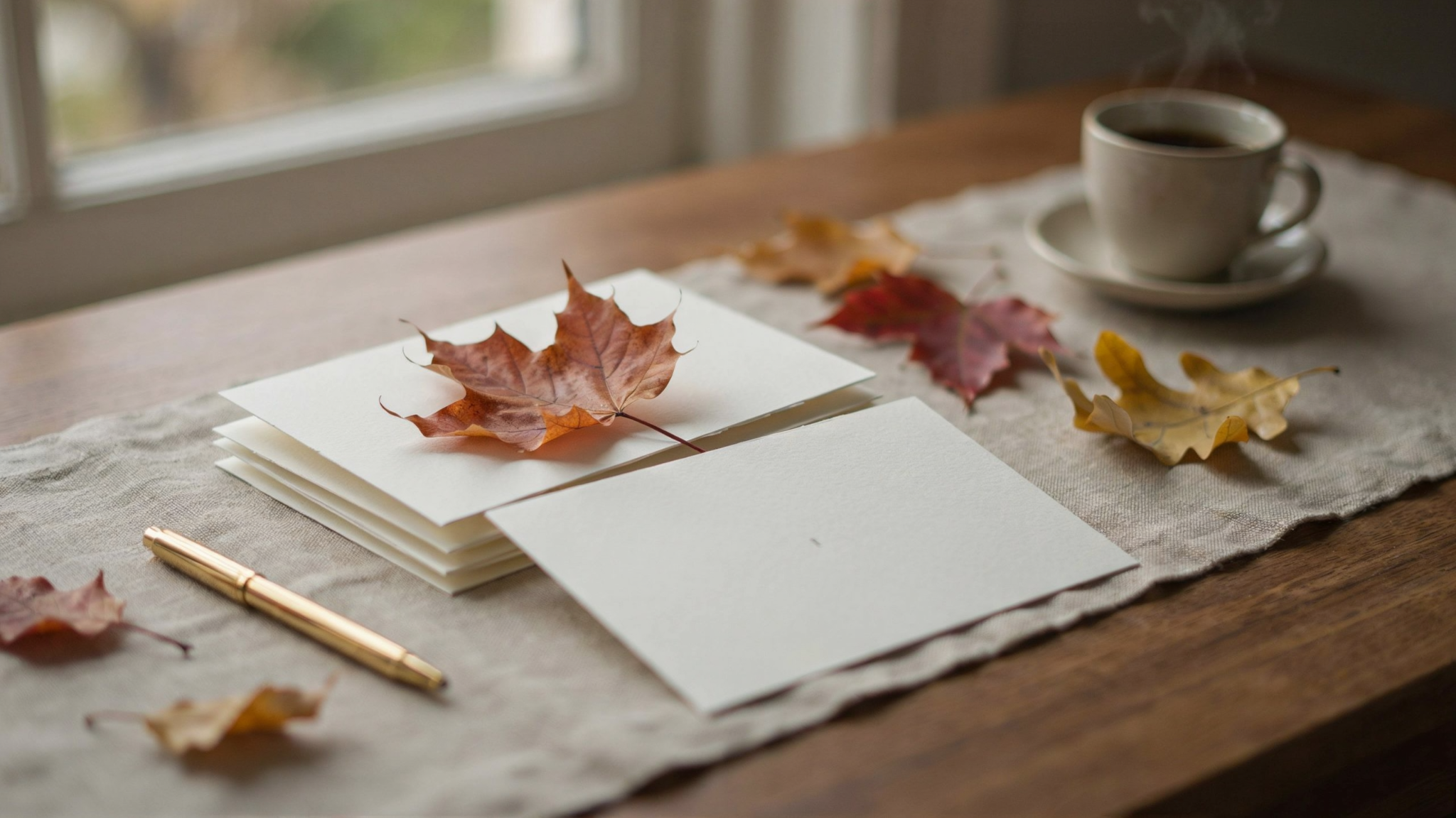 Short fall poems concept with poetry cards and autumn leaves.