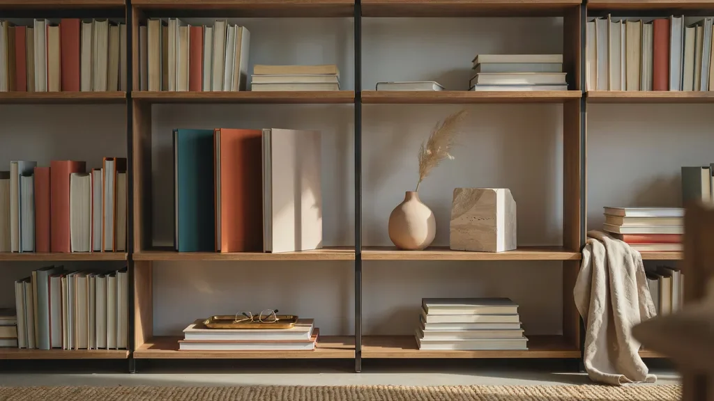 Aesthetic bookshelf decor with books displayed as artwork and colorful covers facing outward.