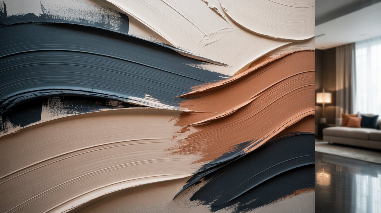 Abstract brush textured wall creating bold artistic focal point in modern interior