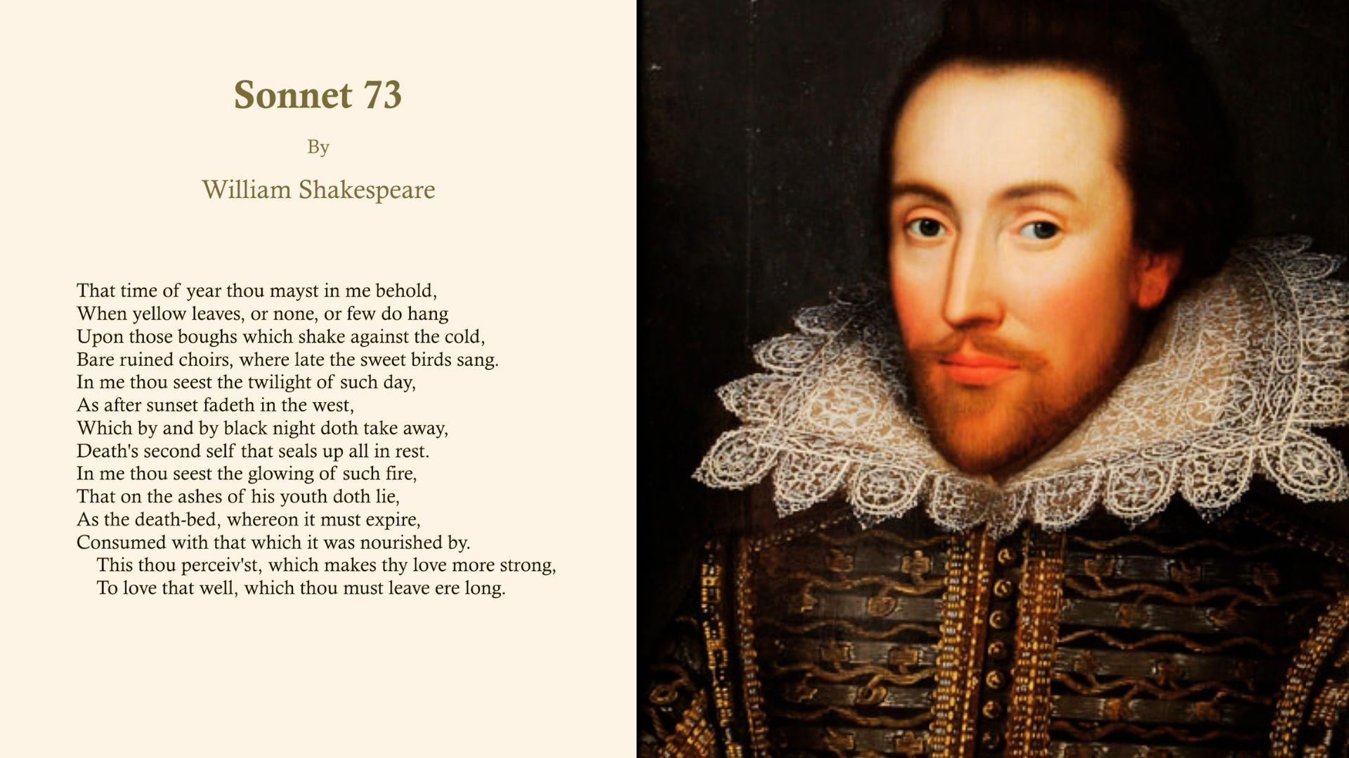 picture showing William Shakespeare and his poem Sonnet 73.