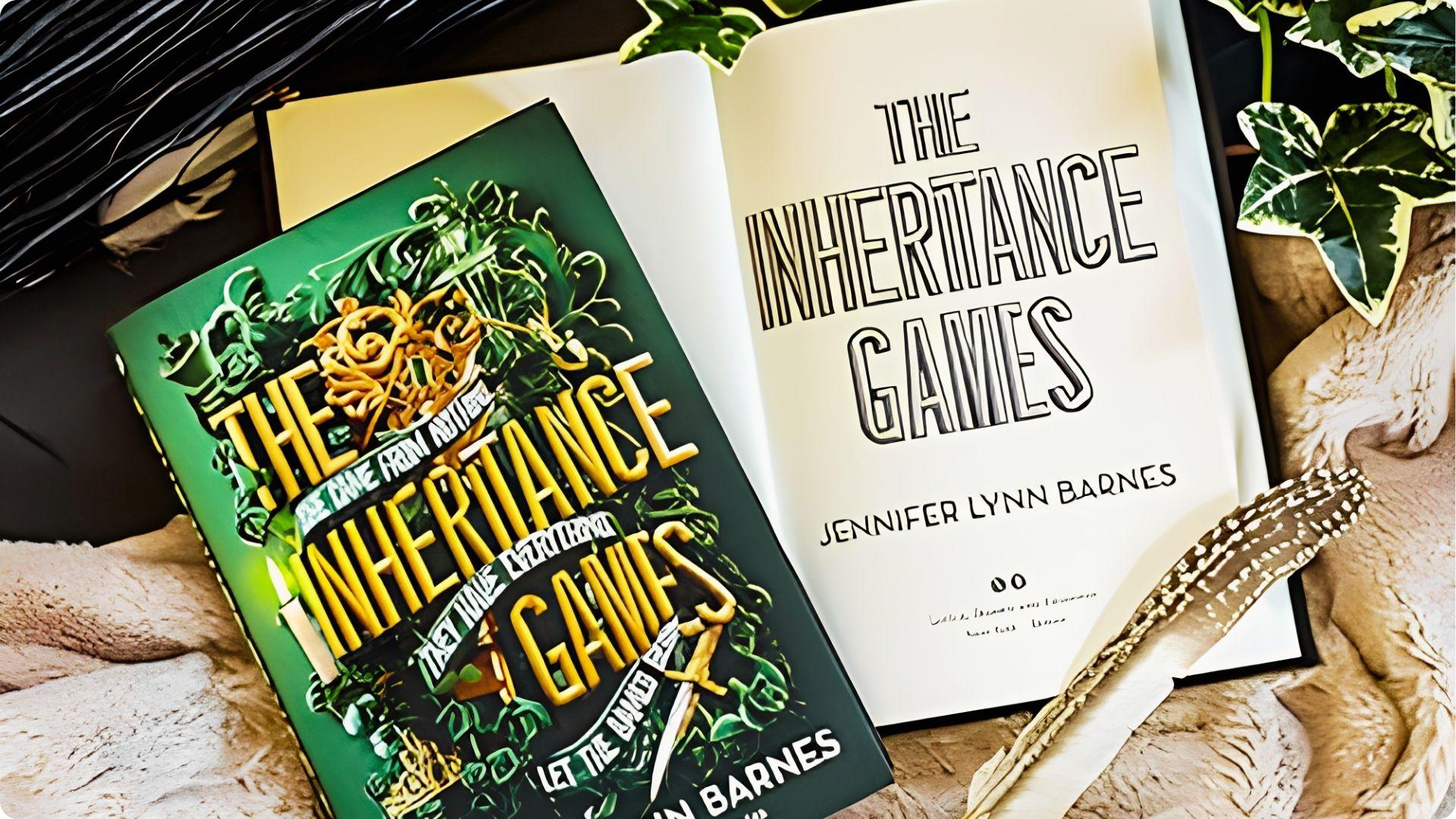 The Inheritance Games one book open and the other showing the cover page.