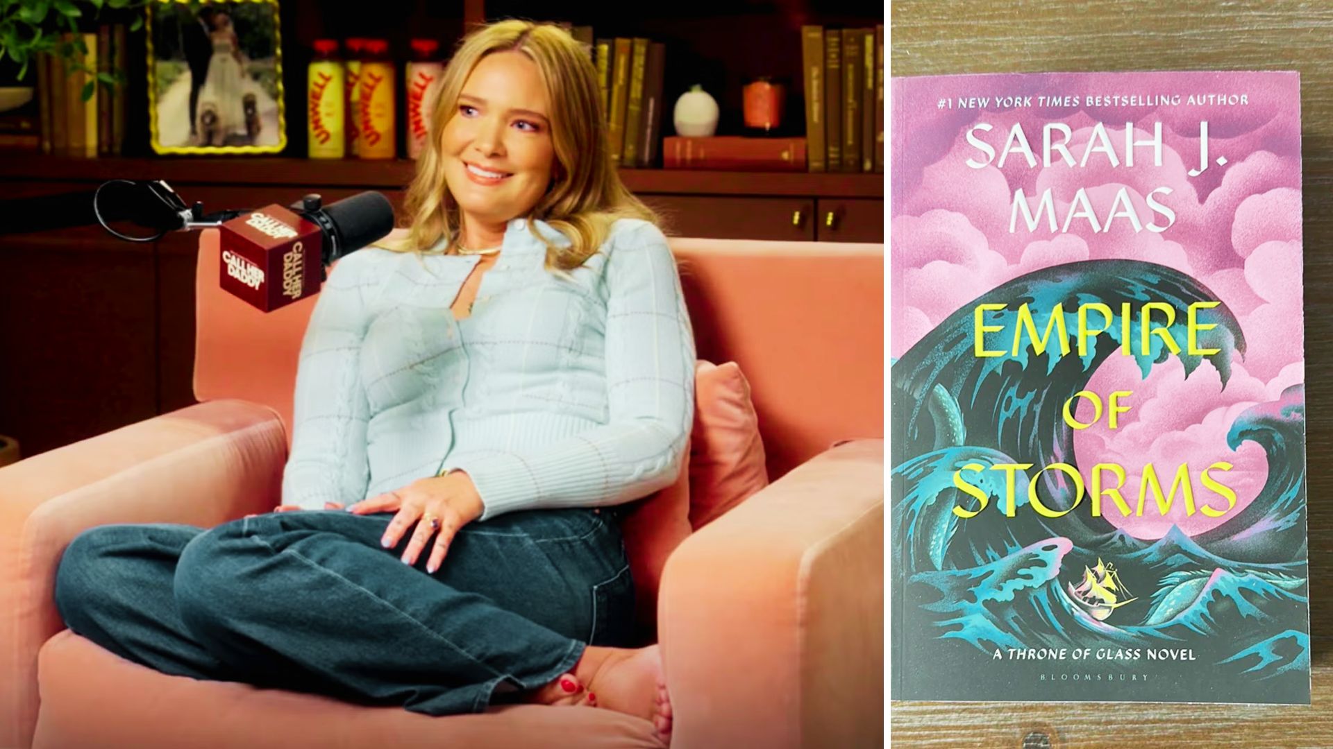 Cover of “Empire of storms” by Sarah J. Maas sitting on the couch