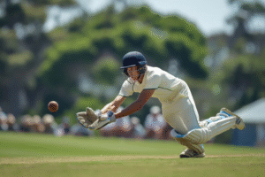 A man in a white uniform is catching a ball during a sports event.