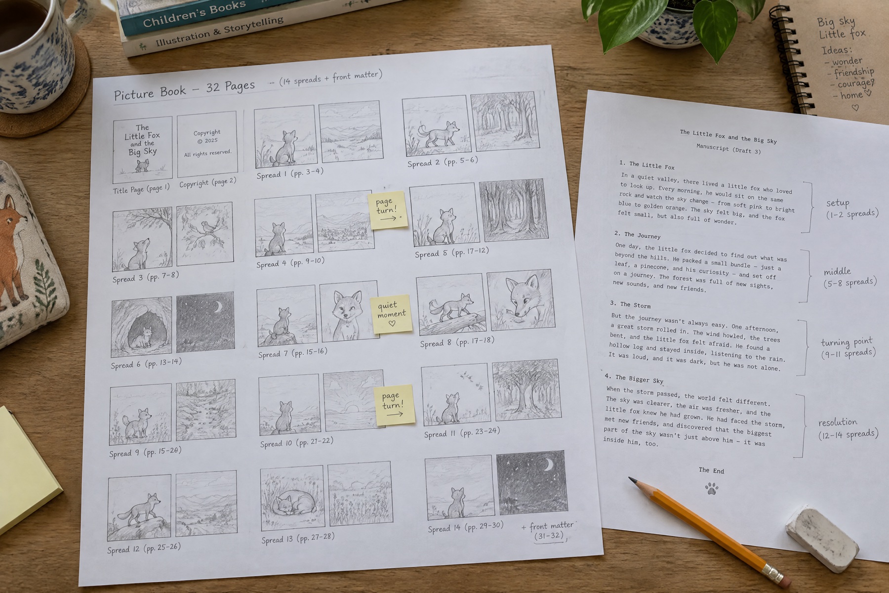 Map scenes to spreads and plan the page turns